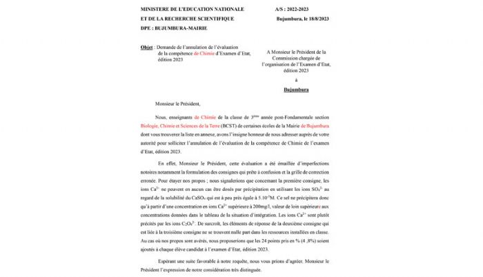 Examen d’Etat édition 2023 : Une épreuve de chimie bâclée – IWACU
