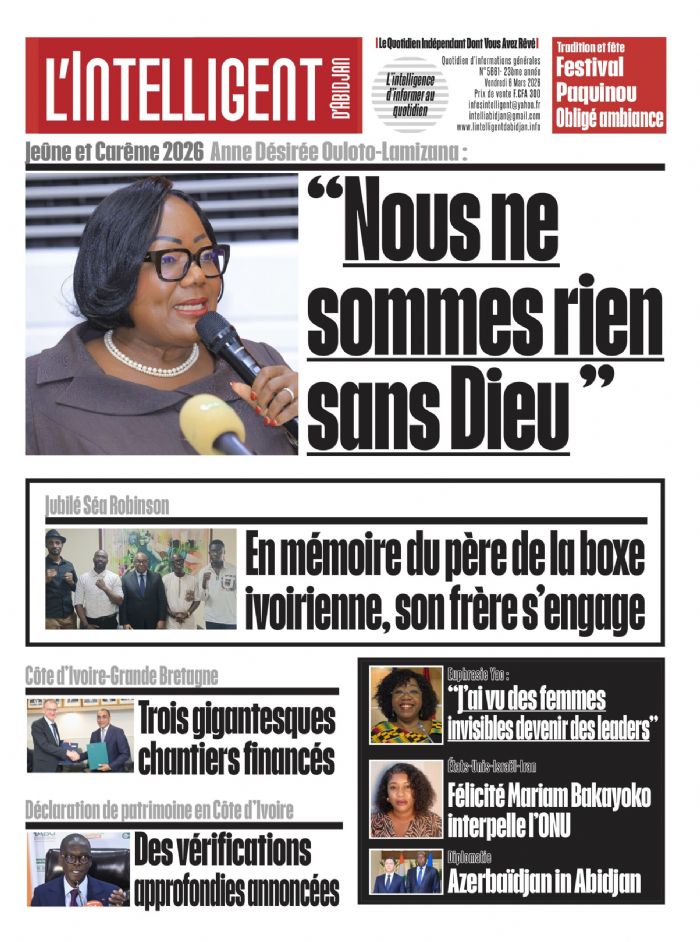  L’Intelligent en PDF :  Jeûne et Carême 2026 – Anne Désirée Ouloto-Lamizana : « Nous ne sommes rien sans Dieu »