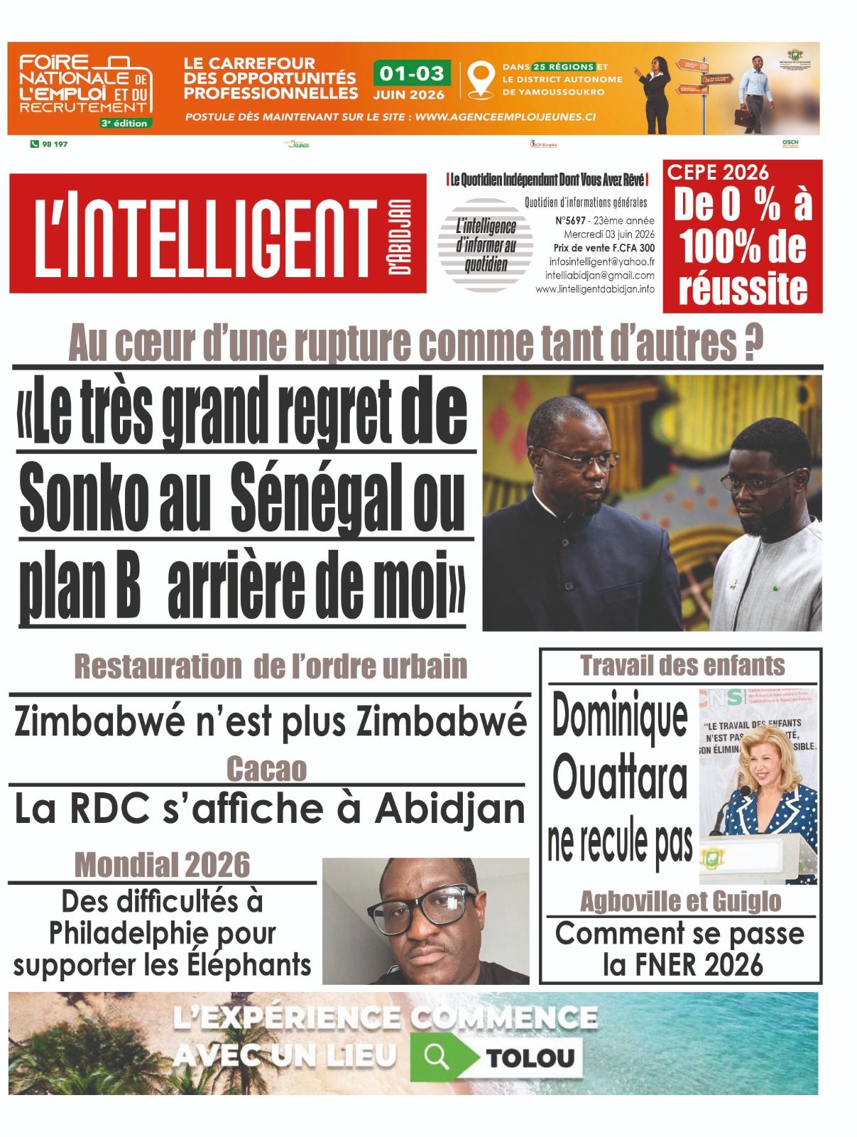 L’Intelligent en PDF:    Au cœur d’une rupture comme tant d’autres ? Le très grand regret de Sonko au Sénégal ou plan B arrière de moi”