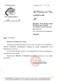 Décès du Président du Conseil constitutionnel du Cameroun :   Le Pr Dorothé SOSSA présente ses condoléances