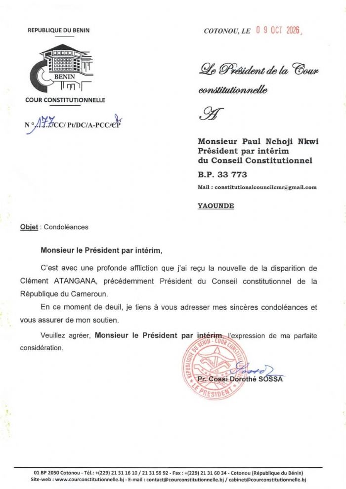 Décès du Président du Conseil constitutionnel du Cameroun :   Le Pr Dorothé SOSSA présente ses condoléances